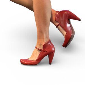Auth Chie Mihara Red maryjane block heels Spain Women's EU 38.5 coquette retro